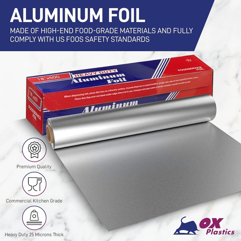 Ox Plastics Aluminum Foil Roll 18"x 500 feet (1 Pack) - Aluminum Foil Heavy-Duty, Commercial Grade for Food Service Industry - Silver Foil for Cooking & Roasting - Image 2